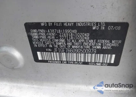 2009 Subaru Impreza Wrx z USA, uszkodzony, nr VIN JF1GE76609G500979